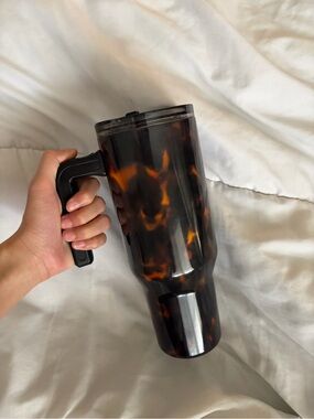 Insulated Tortoiseshell Travel Tumbler with Handle - Brown/Black